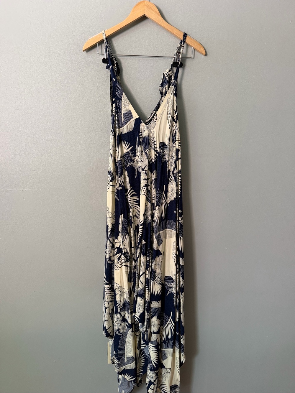 Palmwave Hawaii Tropical Floral Maxi Sun Dress  Navy Cream Hawaiian OS